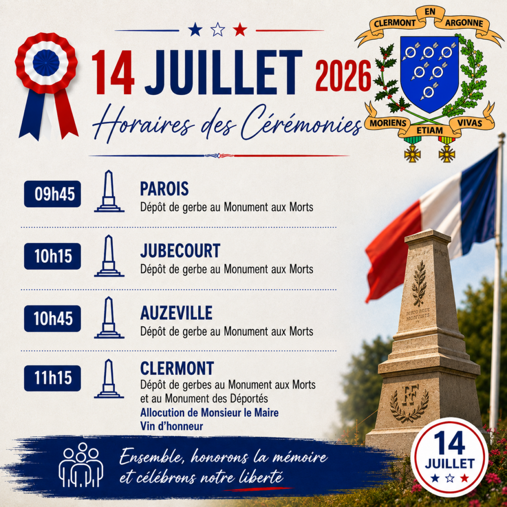 Horaires des cérémonies 14 juillet 2026