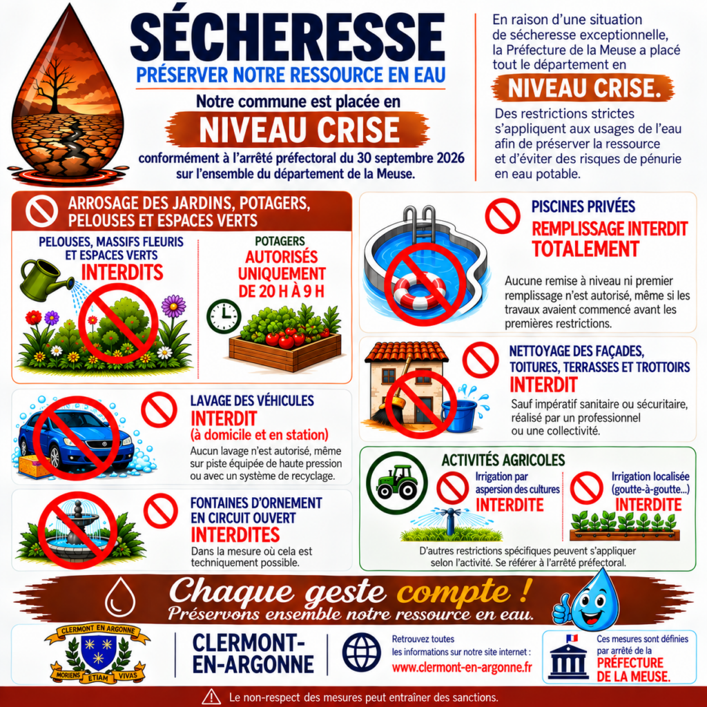 Illustration arrêté usages de l'eau niveau crise 30 09 2026